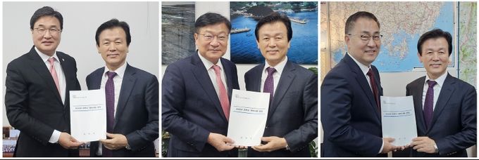 조규일 진주시장 국회 예결위원 만나 국비 확보 총력 - (좌측부터 김대식, 정점식, 최형두 국회의원)