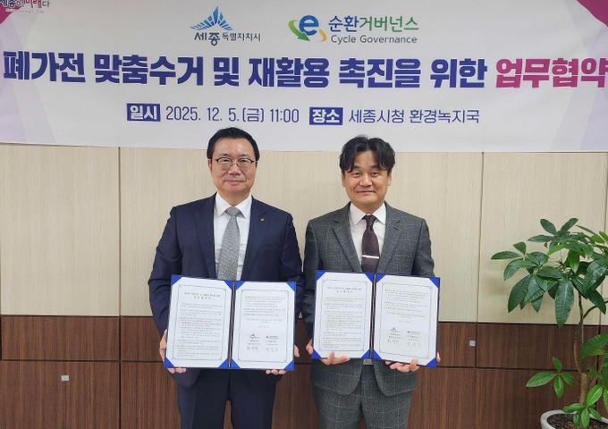 왼쪽부터 정덕기 E-순환거버넌스 이사장, 권영석 환경녹지국장